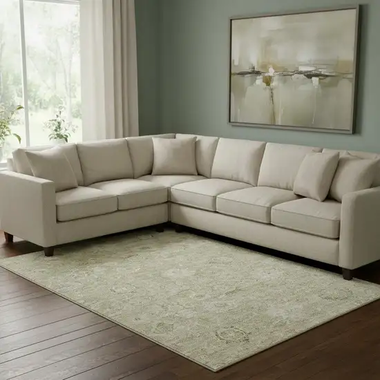 Beige And Brown Damask Washable Area Rug With UV Protection Photo 2