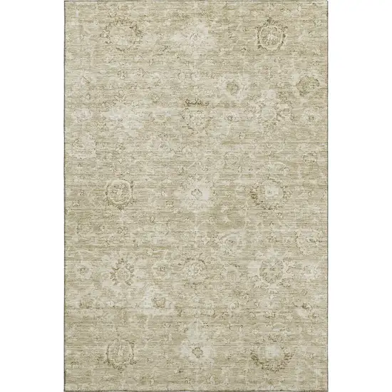 Beige And Brown Damask Washable Area Rug With UV Protection Photo 1