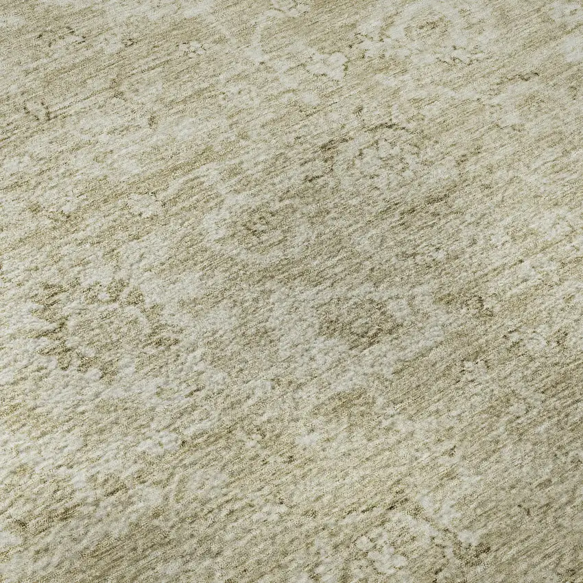 Beige And Brown Damask Washable Area Rug With UV Protection Photo 9