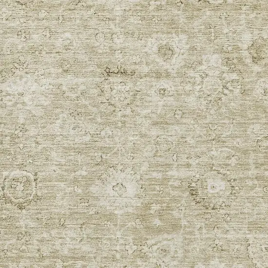 Beige And Brown Damask Washable Area Rug With UV Protection Photo 2