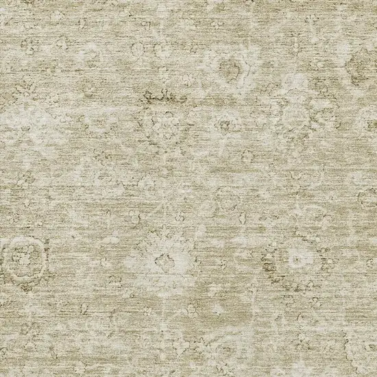 Beige And Brown Damask Washable Area Rug With UV Protection Photo 2