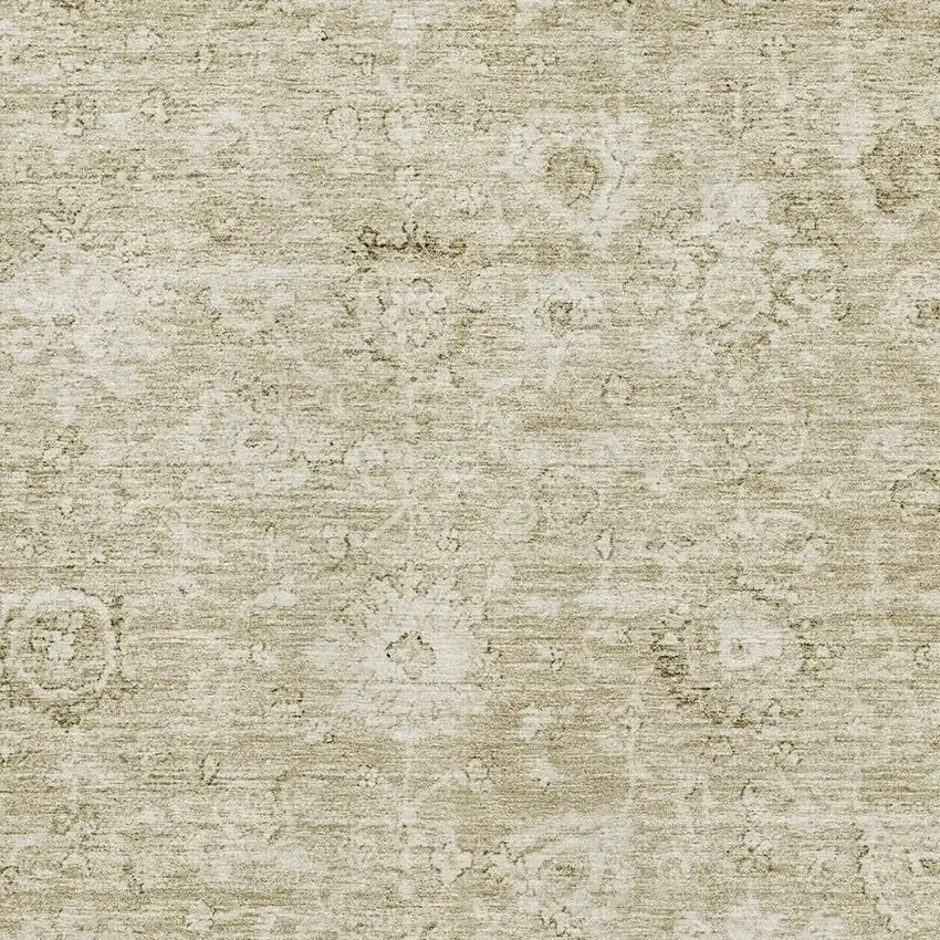 Beige And Brown Damask Washable Area Rug With UV Protection Photo 2