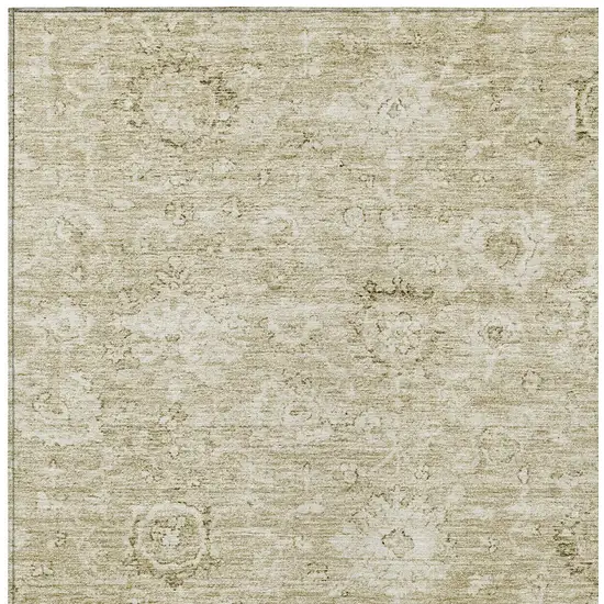 Beige And Brown Damask Washable Indoor Outdoor Area Rug Photo 5