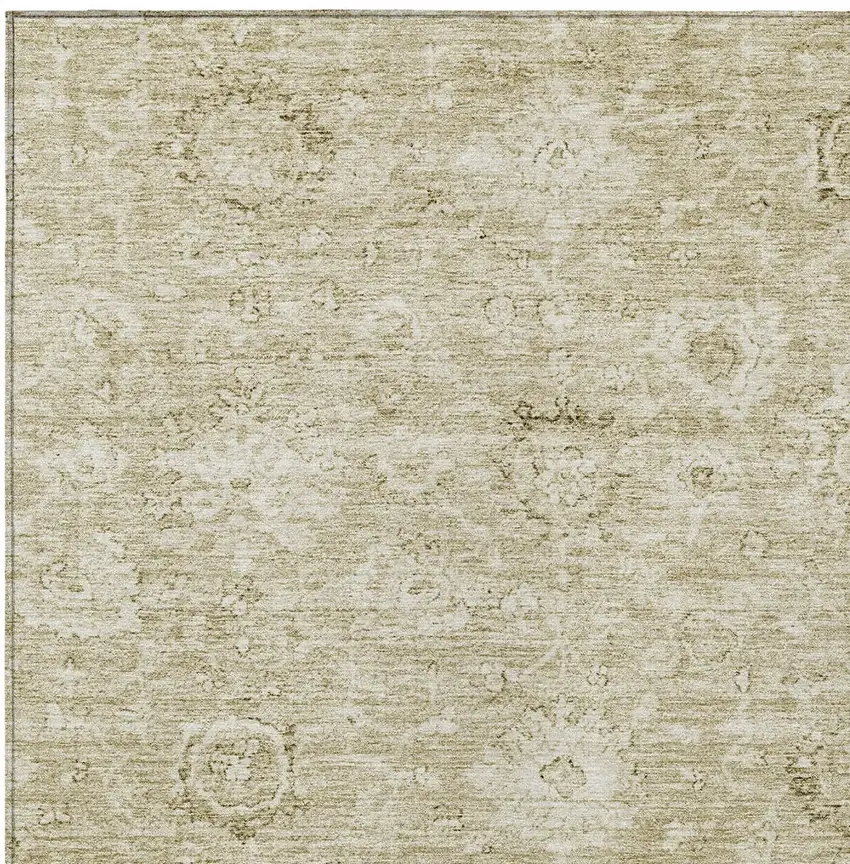 Beige And Brown Damask Washable Indoor Outdoor Area Rug Photo 5