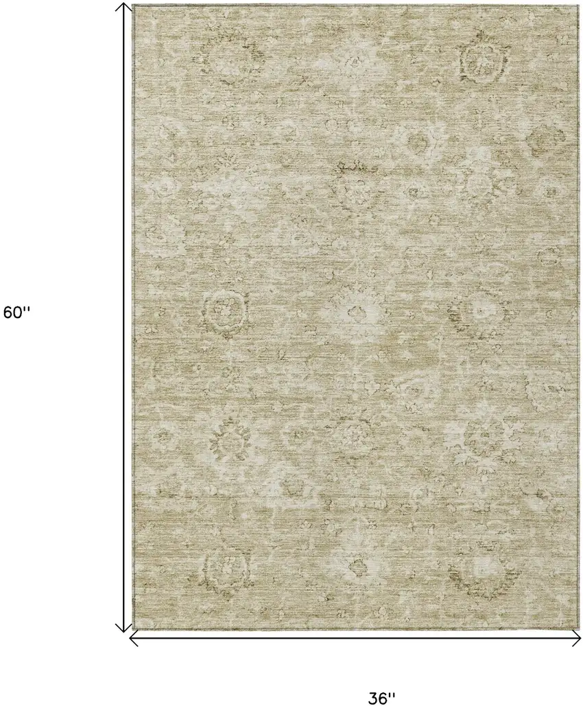 Beige And Brown Damask Washable Indoor Outdoor Area Rug Photo 7