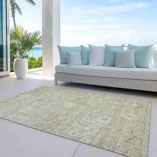Beige And Brown Damask Washable Indoor Outdoor Area Rug Photo 7