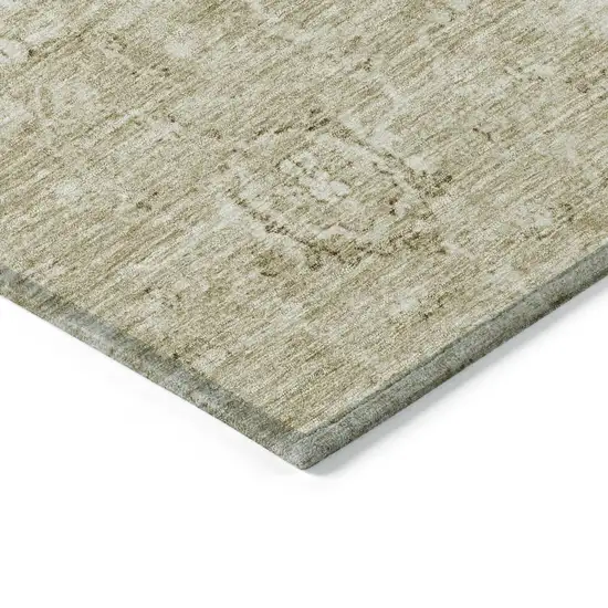 Beige And Brown Damask Washable Indoor Outdoor Area Rug Photo 4
