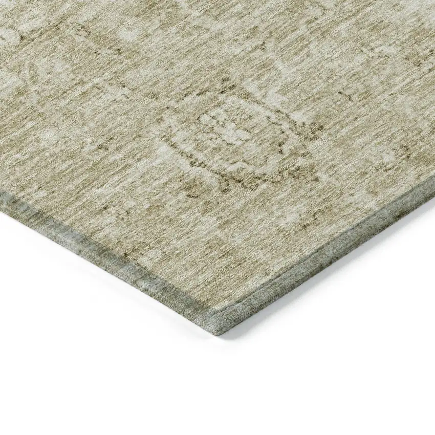 Beige And Brown Damask Washable Indoor Outdoor Area Rug Photo 4