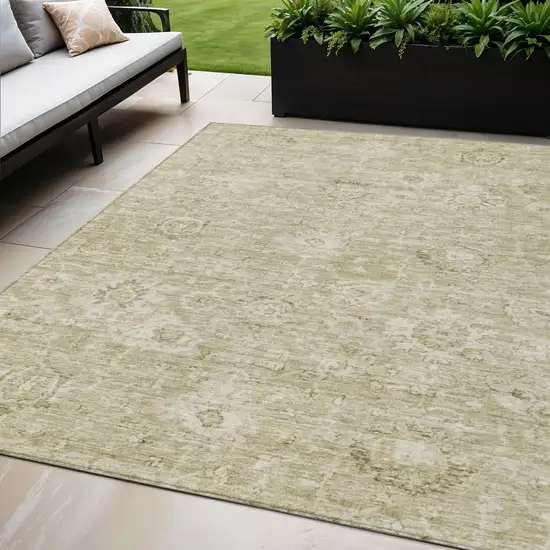 Beige And Brown Damask Washable Indoor Outdoor Area Rug Photo 1