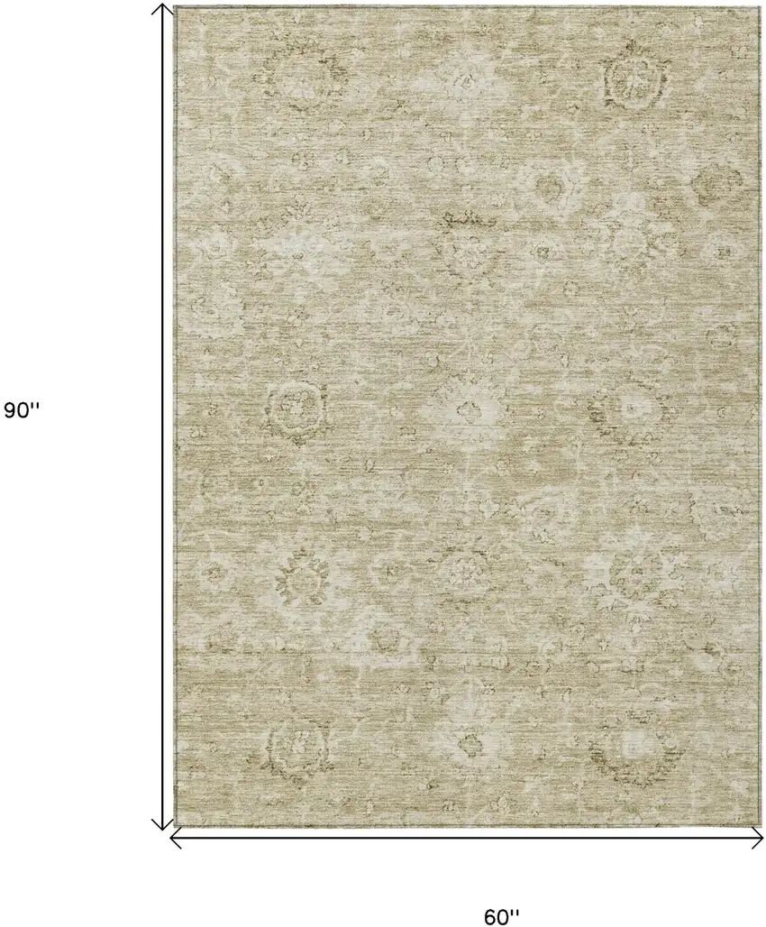 Beige And Brown Damask Washable Indoor Outdoor Area Rug Photo 7