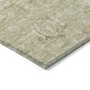 Photo of Beige And Brown Damask Washable Indoor Outdoor Area Rug