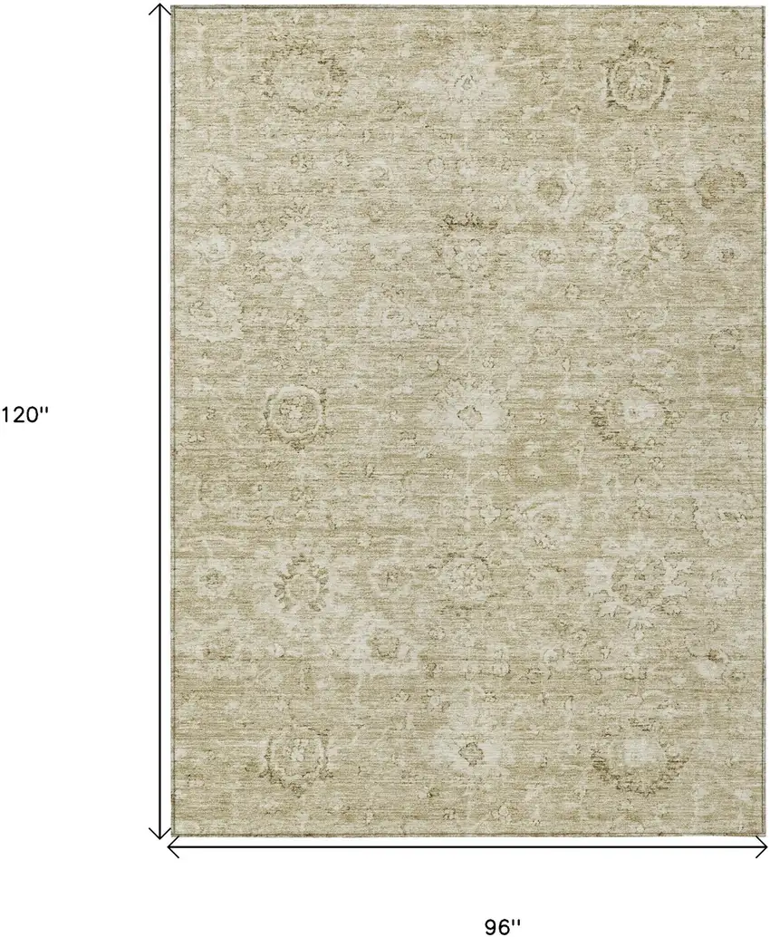 Beige And Brown Damask Washable Indoor Outdoor Area Rug Photo 7