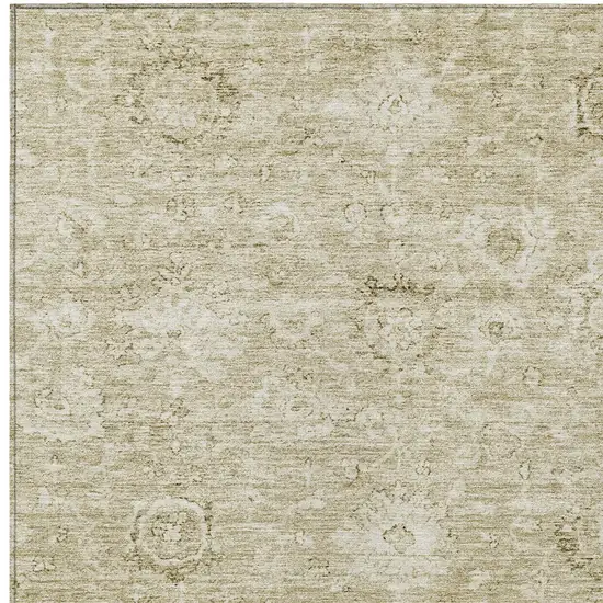 Beige And Brown Damask Washable Indoor Outdoor Area Rug Photo 5