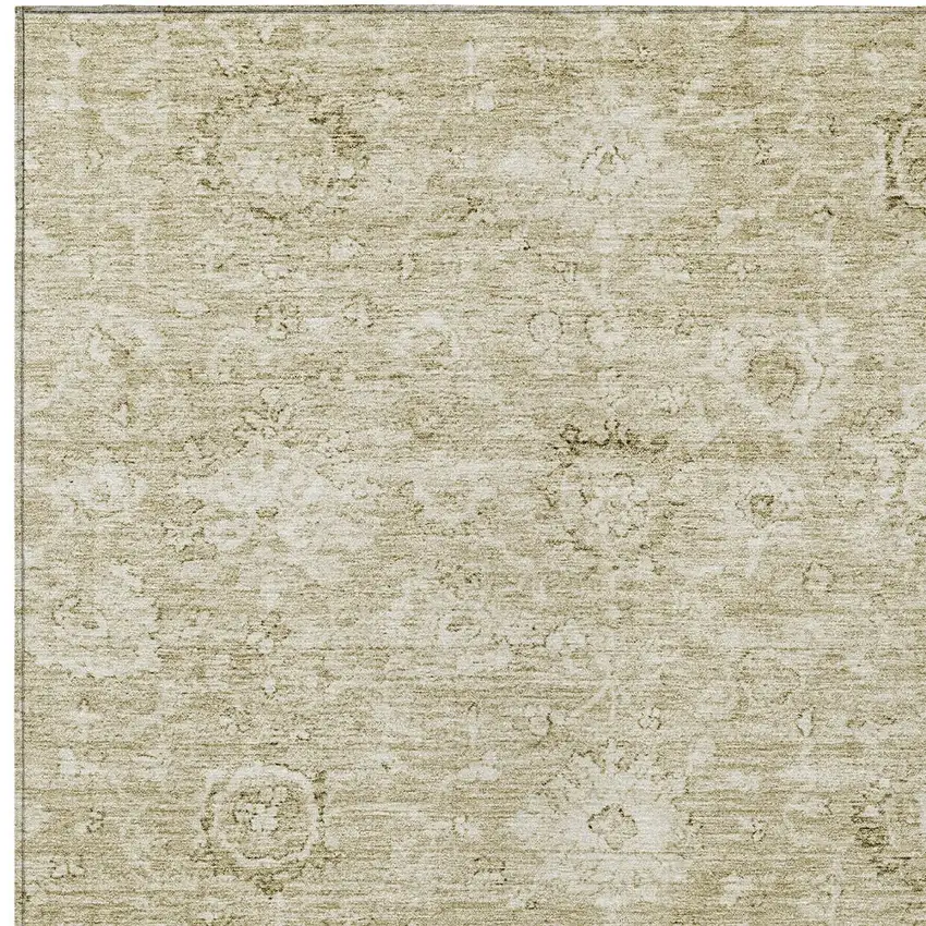 Beige And Brown Damask Washable Indoor Outdoor Area Rug Photo 5