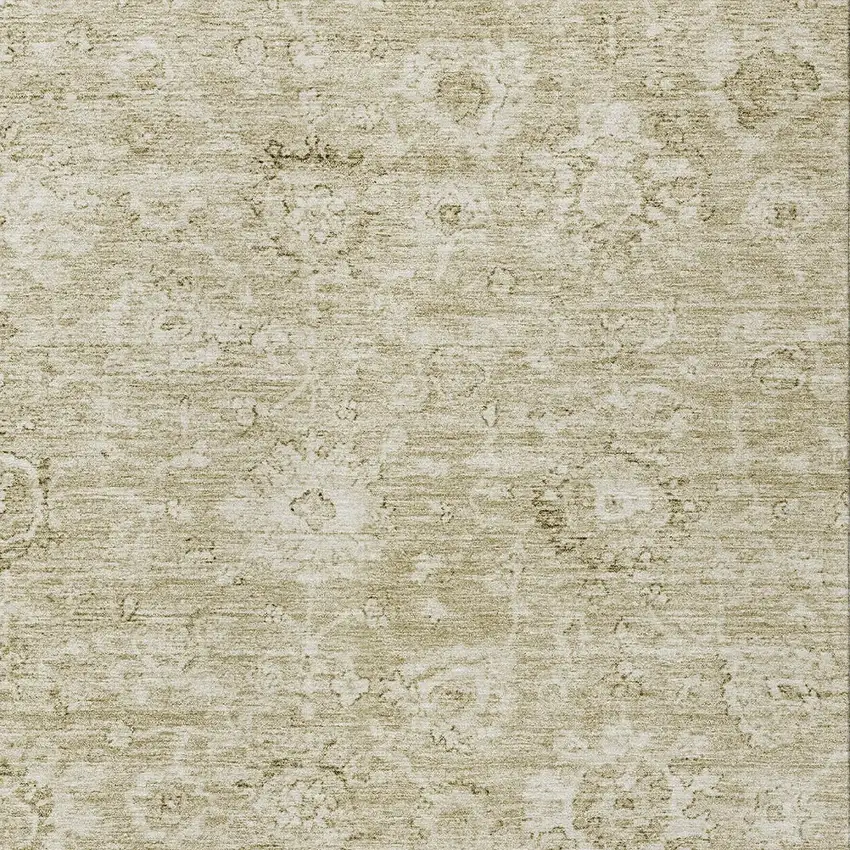 Beige And Brown Damask Washable Indoor Outdoor Area Rug Photo 5