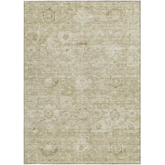 Beige And Brown Damask Washable Indoor Outdoor Area Rug Photo 6