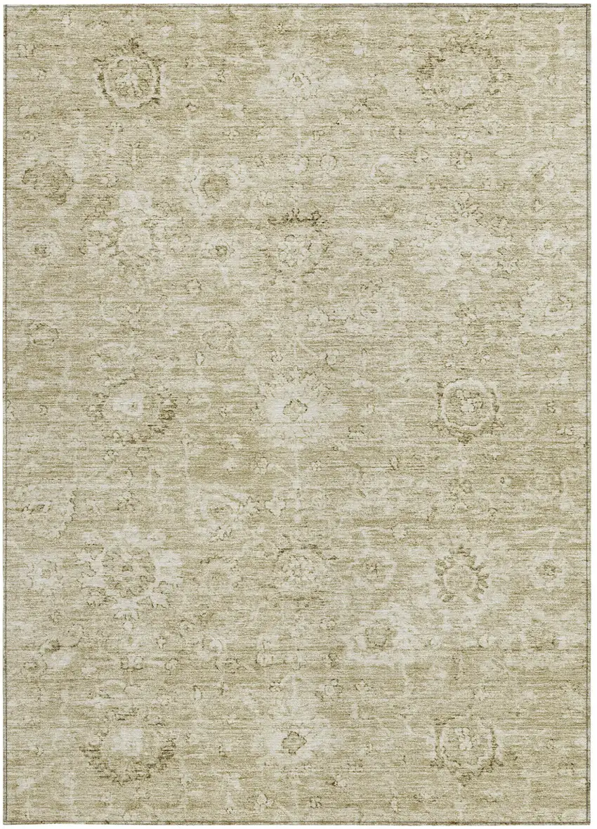 Beige And Brown Damask Washable Indoor Outdoor Area Rug Photo 6