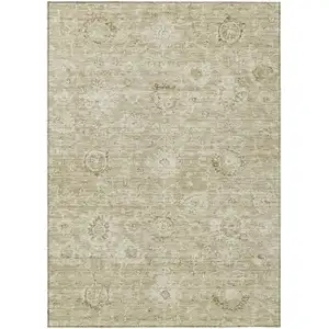 Photo of Beige And Brown Damask Washable Indoor Outdoor Area Rug