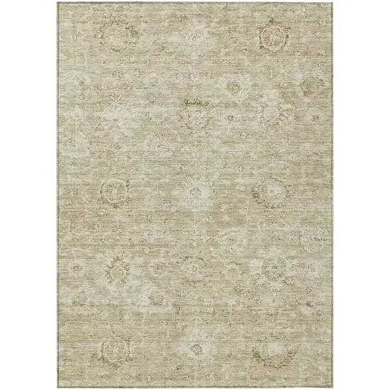 Beige And Brown Damask Washable Indoor Outdoor Area Rug Photo 2