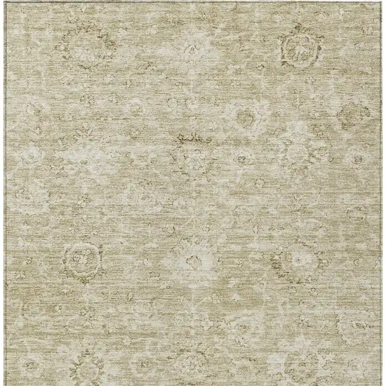 Beige And Brown Damask Washable Indoor Outdoor Area Rug Photo 5