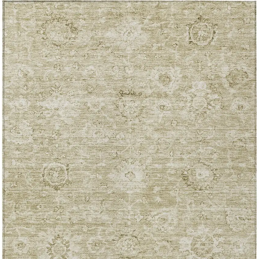 Beige And Brown Damask Washable Indoor Outdoor Area Rug Photo 5