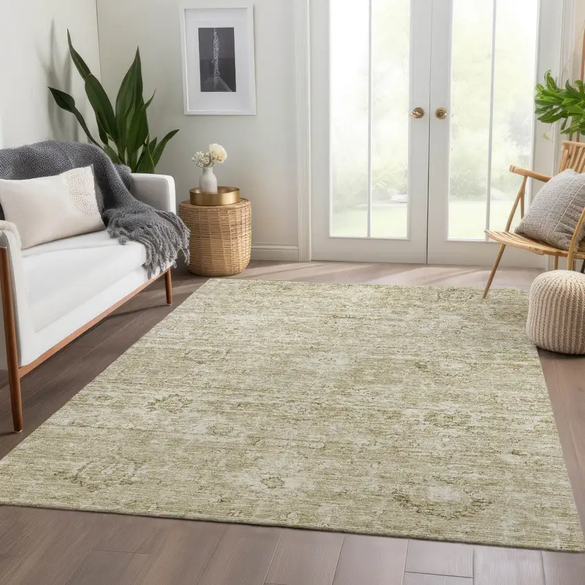 Beige And Brown Damask Washable Indoor Outdoor Area Rug Photo 9