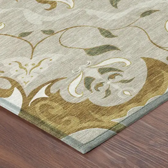 Beige And Brown Damask Washable Indoor Outdoor Area Rug Photo 4