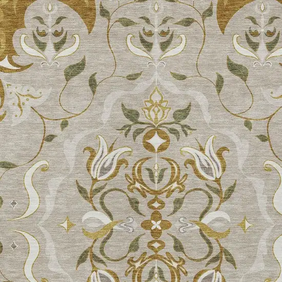 Beige And Brown Damask Washable Indoor Outdoor Area Rug Photo 2