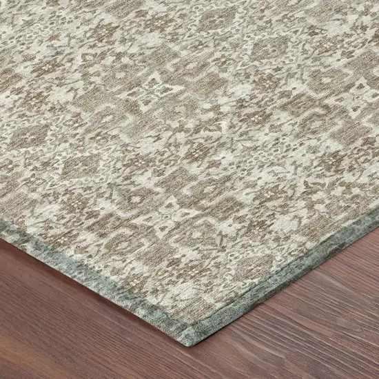 Beige And Brown Damask Washable Indoor Outdoor Area Rug Photo 3