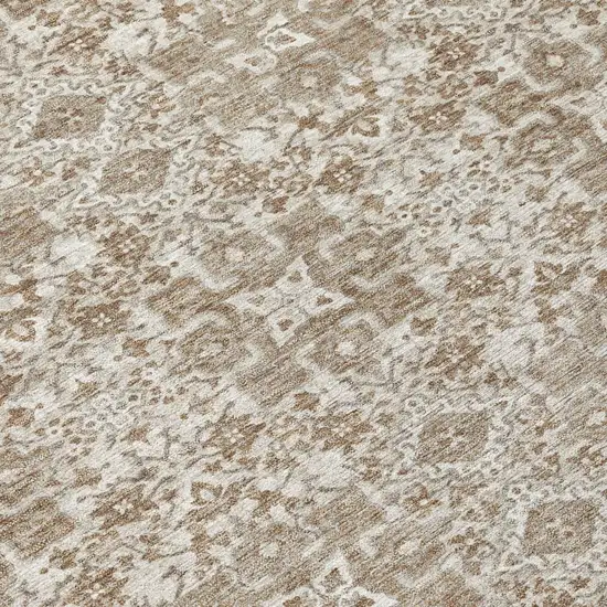 Beige And Brown Damask Washable Indoor Outdoor Area Rug Photo 4