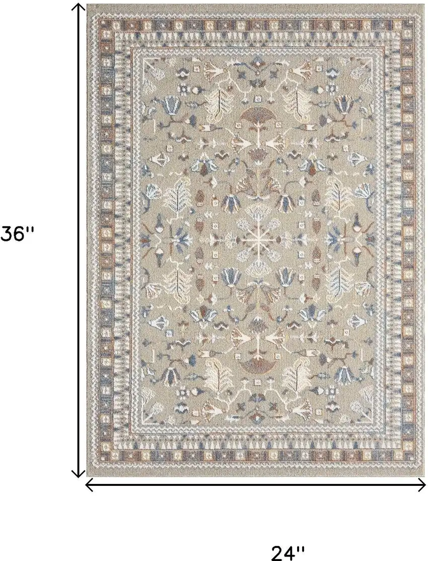 Beige And Brown Floral Area Rug Photo 3