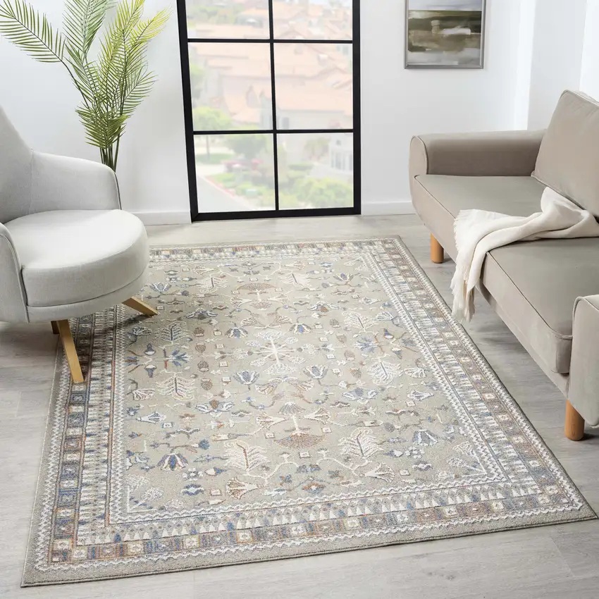 Beige And Brown Floral Area Rug Photo 8