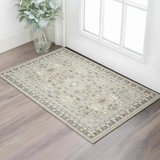 Beige And Brown Floral Area Rug Photo 1