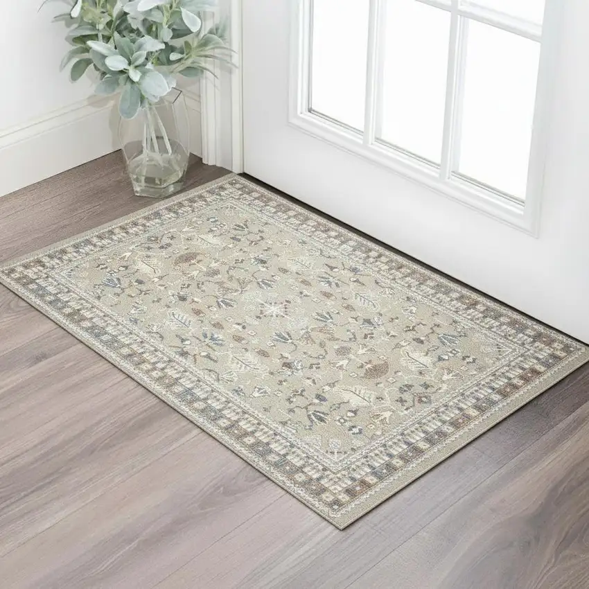 Beige And Brown Floral Area Rug Photo 1