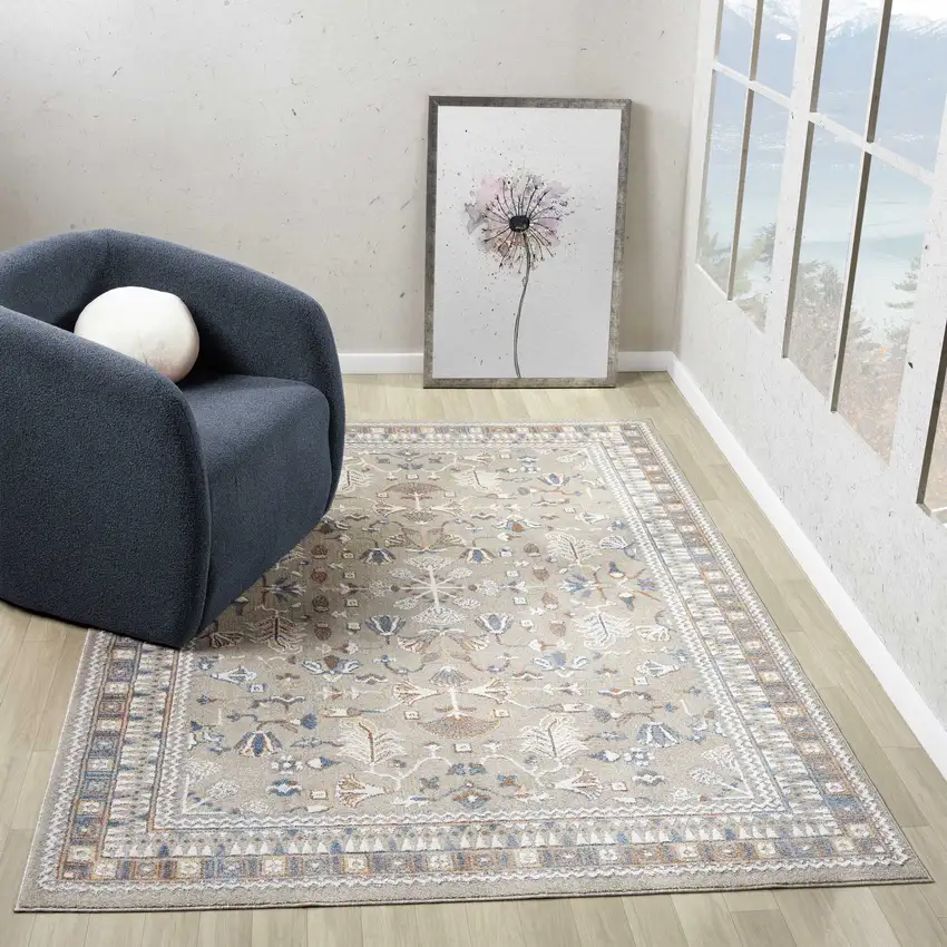 Beige And Brown Floral Area Rug Photo 6