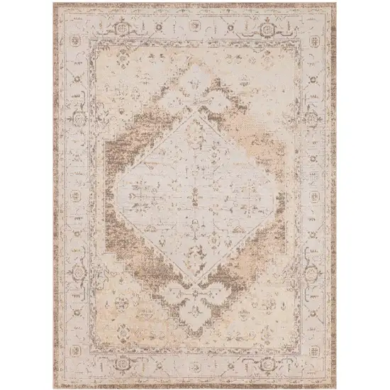Beige And Brown Floral Distressed Area Rug Photo 6