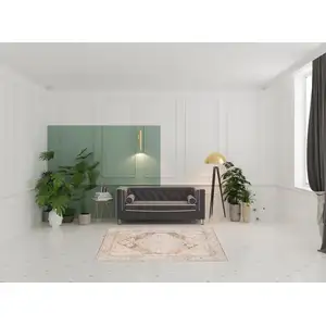 Photo of Beige And Brown Floral Distressed Area Rug