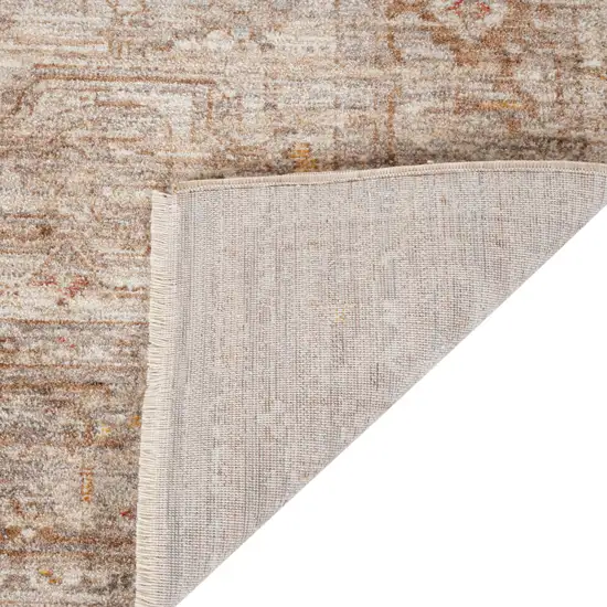 Beige And Brown Floral Medallion Runner Rug With Fringe Photo 8