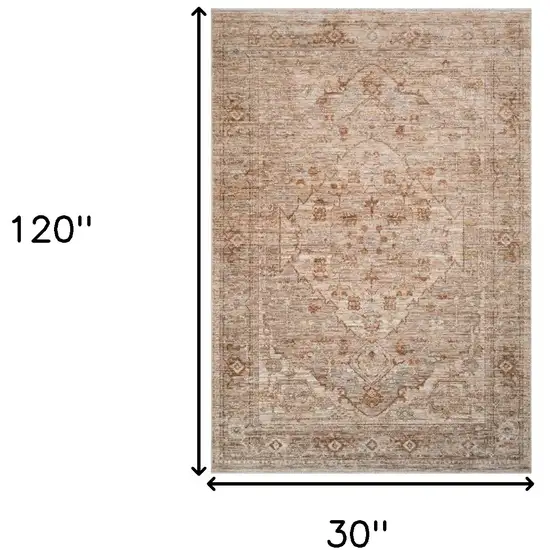 Beige And Brown Floral Medallion Runner Rug With Fringe Photo 3