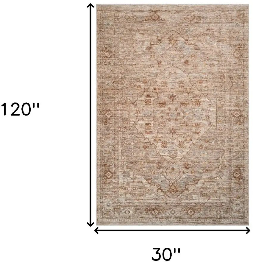 Beige And Brown Floral Medallion Runner Rug With Fringe Photo 3