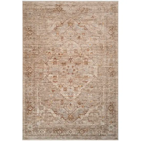 Beige And Brown Floral Medallion Runner Rug With Fringe Photo 2