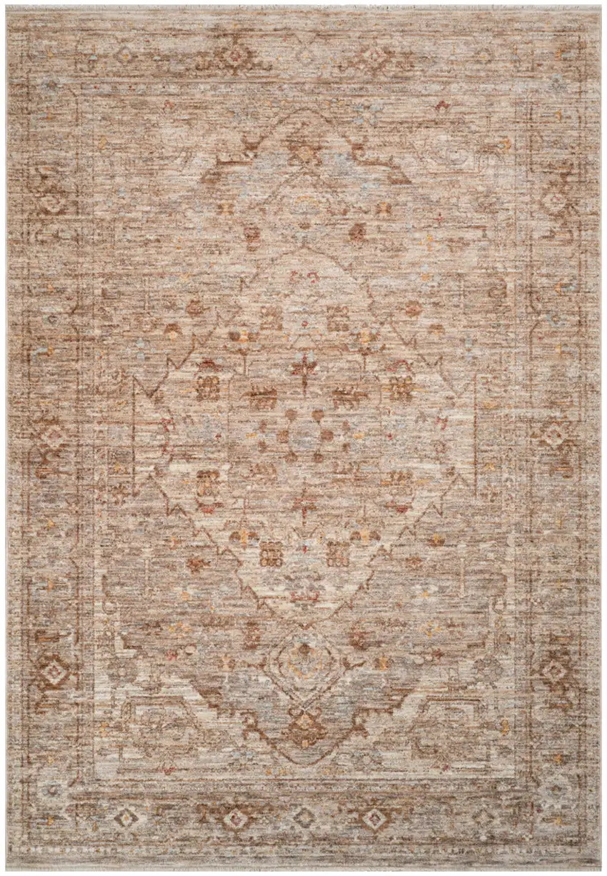 Beige And Brown Floral Medallion Runner Rug With Fringe Photo 2
