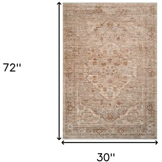 Beige And Brown Floral Medallion Runner Rug With Fringe Photo 3