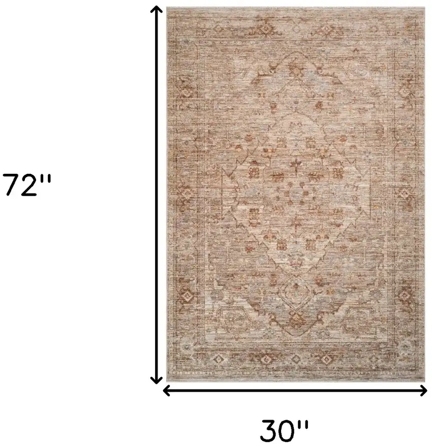 Beige And Brown Floral Medallion Runner Rug With Fringe Photo 3