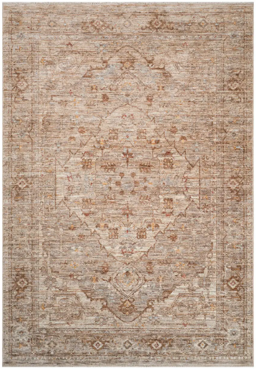 Beige And Brown Floral Medallion Runner Rug With Fringe Photo 5