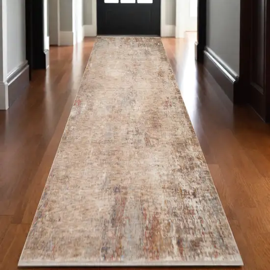 Beige And Brown Floral Medallion Runner Rug With Fringe Photo 1