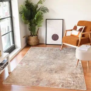 Photo of Beige And Brown Floral Medallion Runner Rug With Fringe