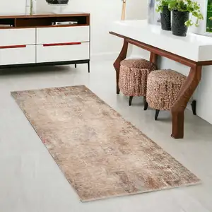 Photo of Beige And Brown Floral Medallion Runner Rug With Fringe