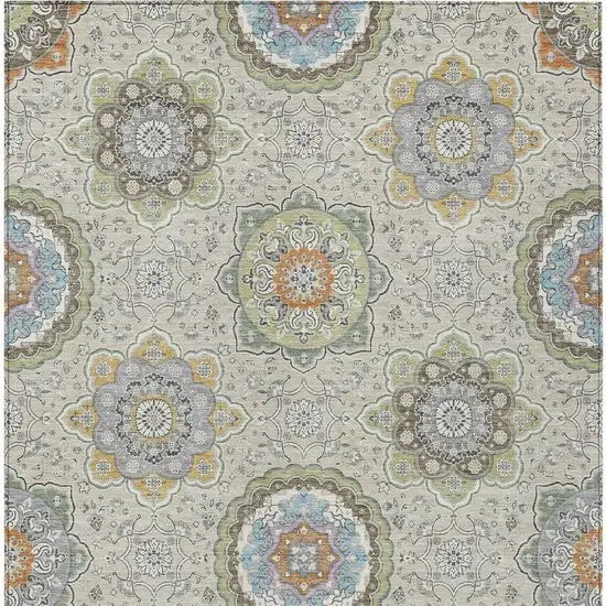 Beige And Brown Floral Medallion Washable Indoor Outdoor Area Rug Photo 4