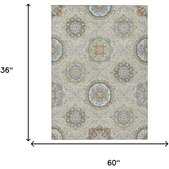 Beige And Brown Floral Medallion Washable Indoor Outdoor Area Rug Photo 9